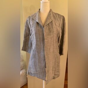 Eileen Fisher Gray Textured Linen Open Front Blazer 3/4 sleeve XS